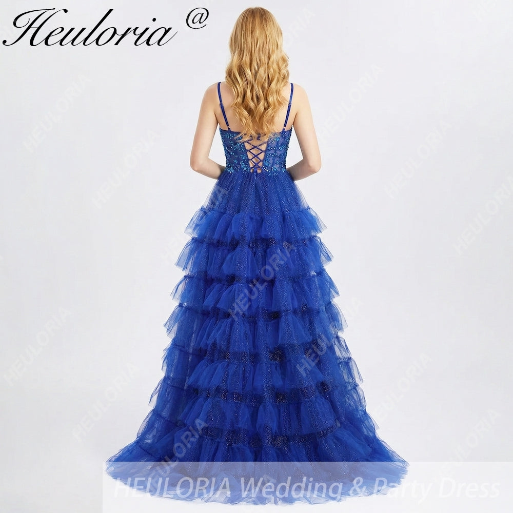 Royal Blue Tiered Tulle Prom Dress | 3D Floral Ball Gown heuloria Royal Blue Tiered Tulle Prom Dress | 3D Floral Ball Gown heuloria