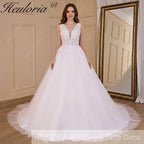 HEULORIA A-line V-Neck Sweep Train Lace Tulle Wedding Dress With Sequins Beading AL-719