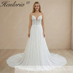HEULORIA Ethereal Floral Lace V-Neck Wedding Dress with Unique Triple-Strap Back & Illusion Bodice AL-1049
