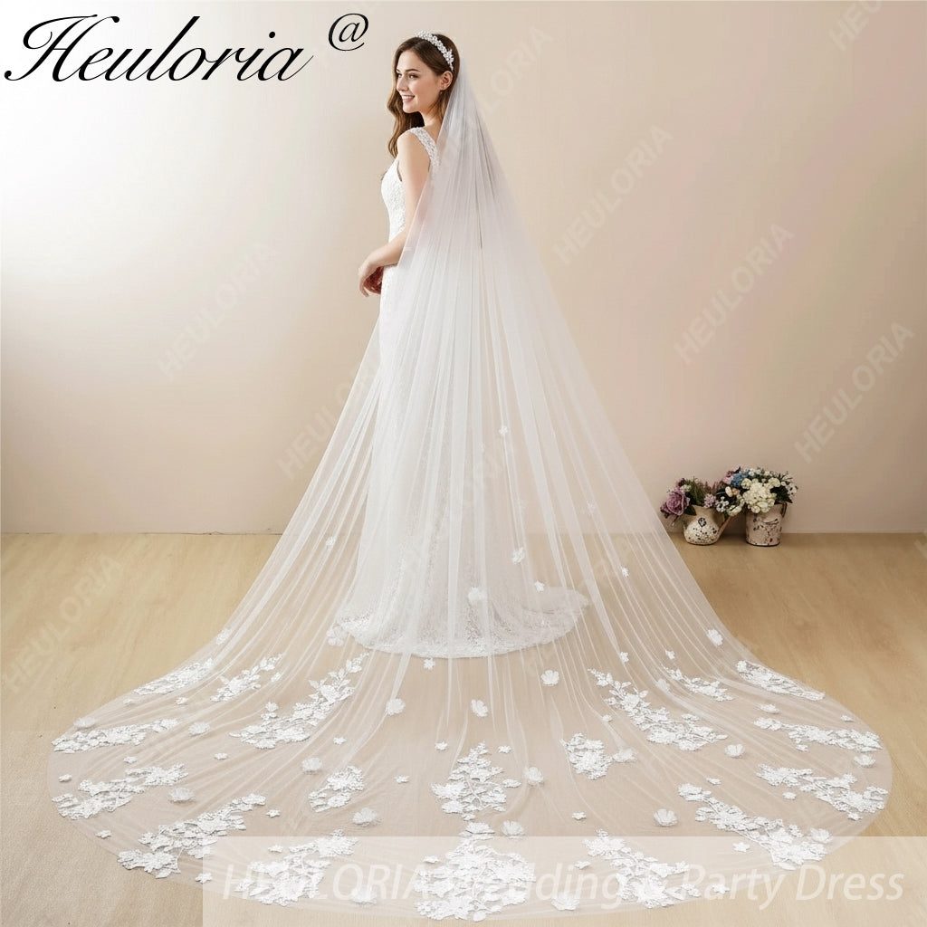 Cathedral Wedding Veil Lace bridal veil with Metal Comb Length 300cm width 300cm for Bride VL-129