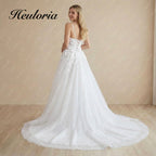HEULORIA Ethereal A-Line Wedding Dress: Plunging Sweetheart Neckline with Spaghetti Straps and 3D Floral Lace AL-999
