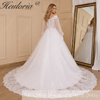 HEULORIA Ball-Gown/Princess V-Neck long sleeve Cathedral Train Tulle Lace Wedding Dress With Sequins BA-711A