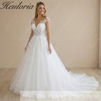 HEULORIA Ethereal Leaf Lace A-Line Wedding Dress with Illusion Neckline and Delicate Cap Sleeves AL-1029