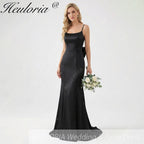 HEULORIA Elegant Satin Mermaid Evening Gown - Square Neck Spaghetti Strap with Oversized Bow & Cascading Ruffles ED-264