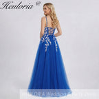 HEULORIA Enchanting 3D Floral Applique V-Neck Tulle A-Line Prom Dress - Corset Back Formal Gown ED-341