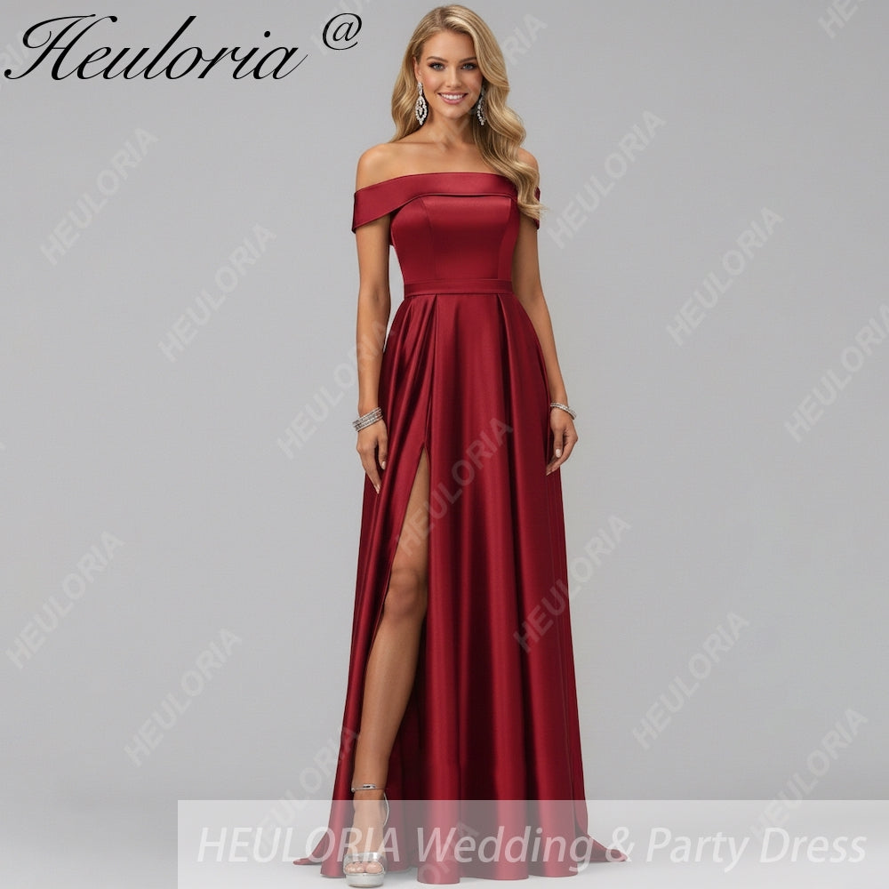 HEULORIA long evening dress off shoulder high slit satin party dress homecoming dress ED-21