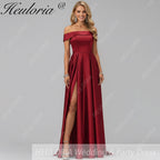 HEULORIA long evening dress off shoulder high slit satin party dress homecoming dress ED-21