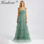 HEULORIA Romantic Tiered Tulle Corset Gown with Ruffled Straps and Lace-Up Back Formal Dress ED-226