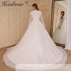 HEULORIA elegant wedding dress long sleeve 3D flower shinny robe de mariee Lace beading A line Wedding Bridal Gown BA-683