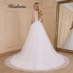 HEULORIA Romantic Lace A-Line Wedding Dress with Plunging V-Neck and Delicate Spaghetti Straps AL-635plus