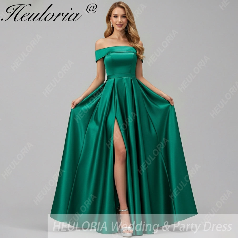 HEULORIA long evening dress off shoulder high slit satin party dress homecoming dress ED-21 Image secondaire du produit