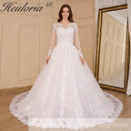 HEULORIA Princess Wedding Dress long sleeve bride dress o neck plus size robe de mariee Lace beading Wedding Bridal Gown BA-700