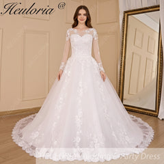 HEULORIA Princess Wedding Dress long sleeve bride dress o neck plus size robe de mariee Lace beading Wedding Bridal Gown BA-700