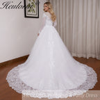 HEULORIA Princess Ball Gown Wedding Dress long sleeve bride dress O neck plus size robe de mariee Lace beading Bridal Gown BA-551