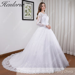 HEULORIA princess Wedding Dress long sleeve round neck bride dress lace beading lace up Plus size wedding gown  BA-BL