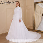 HEULORIA elegant lace beading Muslim ball gown Wedding Dress long sleeve high neck bride dress plus size bride Wedding Gown AL-615