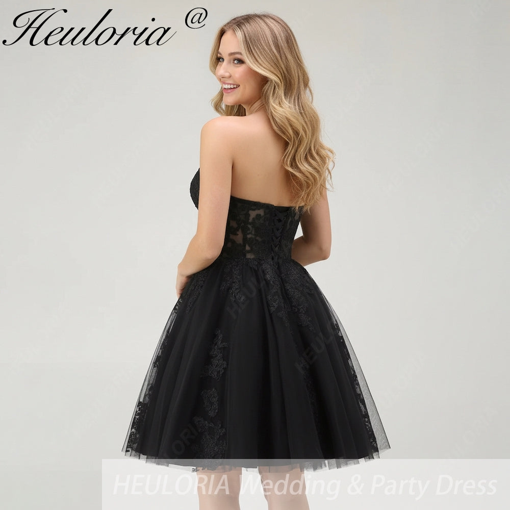 HEULORIA Short Black Lace Homecoming Dress Strapless Sweetheart Tulle Prom Gown ED-297 Image secondaire du produit