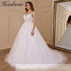 HEULORIA A-line Sweetheart Court Train Lace Tulle Wedding Dress With Sequins AL-717A