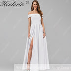 HEULORIA long evening dress off shoulder high slit satin party dress homecoming dress ED-21