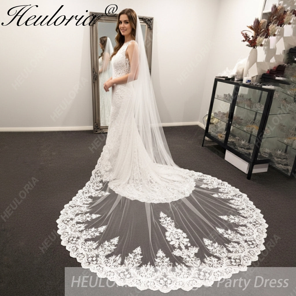 Vintage Lace Wedding Veils Floral Cathedral Veil,Floral Lace Cathedral Length Veil,Flowery Chapel Wedding Veil,Lace Chapel Length Veil/  VL-42 Imagen principal del producto