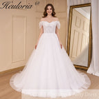 HEULORIA Boho Wedding Dress off shoulder lace applique bride dress plus size robe de mariee A line Wedding Bridal Gown AL-775A