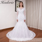 HEULORIA elegant mermaid Wedding Dresses long sleeve o neck lace beading plus size Bride Dress Robe de mariage customize ME-623