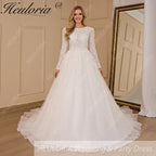 HEULORIA elegant wedding dress long sleeve 3D flower shinny robe de mariee Lace beading A line Wedding Bridal Gown BA-683