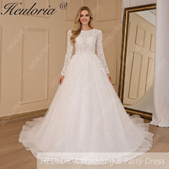 HEULORIA elegant wedding dress long sleeve 3D flower shinny robe de mariee Lace beading A line Wedding Bridal Gown BA-683