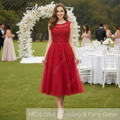 HEULORIA short Bridemaid dress round neck lace beads tulle party dress formal dress ED-75