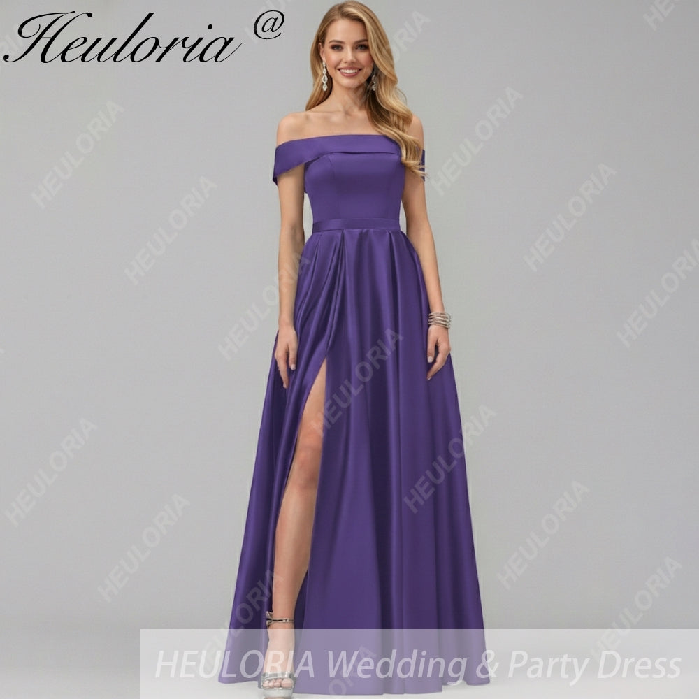 HEULORIA long evening dress off shoulder high slit satin party dress homecoming dress ED-21