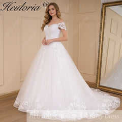 HEULORIA Ball-Gown/Princess off shoulder Cathedral Train Tulle Lace Wedding Dress BA-643