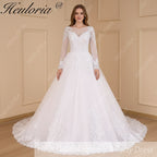 HEULORIA Princess Ball Gown Wedding Dress long sleeve sweetheart plus size robe de mariee Lace beading bride dress court train BA-640