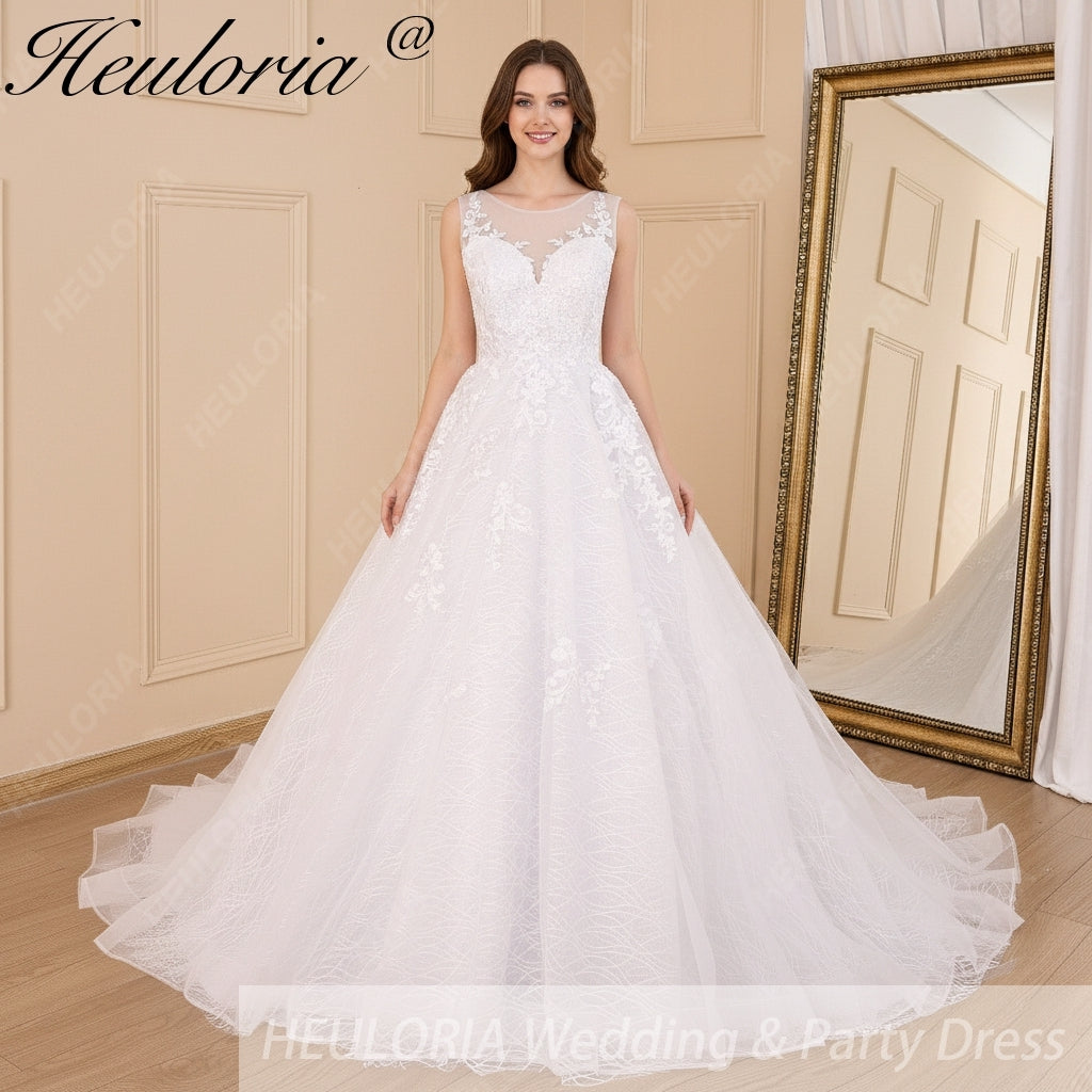 HEULORIA A-line V-Neck Court Train Lace Wedding Dress With Sequins BA-604 Main image