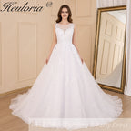 HEULORIA A-line V-Neck Court Train Lace Wedding Dress With Sequins BA-604