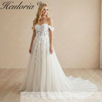 HEULORIA Romantic 3D Floral Lace Off-the-Shoulder A-Line Wedding Dress: Sweetheart Neckline & Shimmer Tulle Train AL-1052