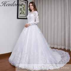 HEULORIA princess wedding dress long sleeve lace applique bride dress lace up Robe De Mariee BA-557