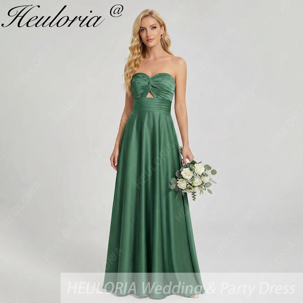 HEULORIA Strapless Twisted Knot Cut-Out Satin A-Line Floor-Length Bridesmaid & Evening Gown ED-265