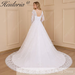 HEULORIA princess Wedding Dress long sleeve round neck bride dress lace beading lace up Plus size wedding gown BA-613