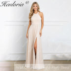 HEULORIA Long Bridemaid dress halter neck chiffon party dress formal dress ED-108