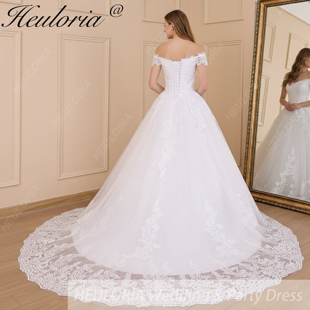 HEULORIA Princess Ball Gown Wedding Dress plus size off shoulder robe de mariee shinny sequined lace Wedding bride dress BA-603A