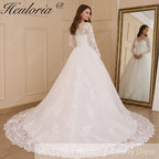 HEULORIA Princess Wedding Dress long sleeve lace beading robe de mariee Wedding Bridal Gown ball gown wedding dress plus size BA-617