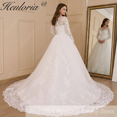 HEULORIA Princess Wedding Dress long sleeve lace beading robe de mariee Wedding Bridal Gown ball gown wedding dress plus size BA-617