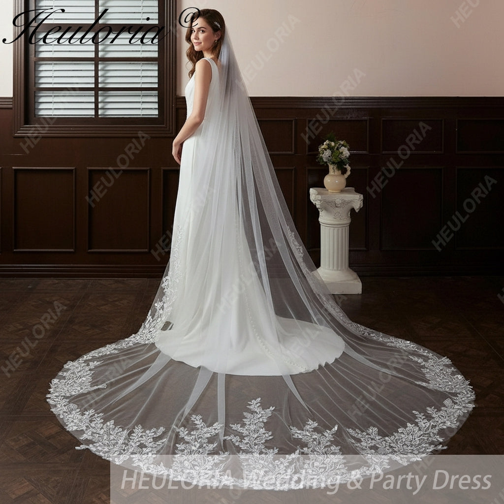 Vintage Lace Wedding Veils Floral Cathedral Veil,Floral Lace Cathedral Length Veil,Flowery Chapel Wedding Veil,Lace Chapel Length Veil  VL-46 Imagen principal del producto