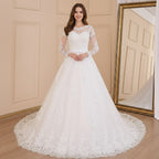 HEULORIA princess Wedding Dress long sleeve round neck bride dress lace beading lace up Plus size wedding gown BA-613