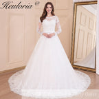 HEULORIA princess Wedding Dress long sleeve round neck bride dress lace beading lace up Plus size wedding gown BA-613
