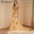 HEULORIA mermaid evening dress off shoulder lace beading wedding party dress long train formal prom dress ME-646