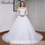HEULORIA Princess Ball Gown Wedding Dress long sleeve bride dress O neck plus size robe de mariee Lace beading Bridal Gown BA-550