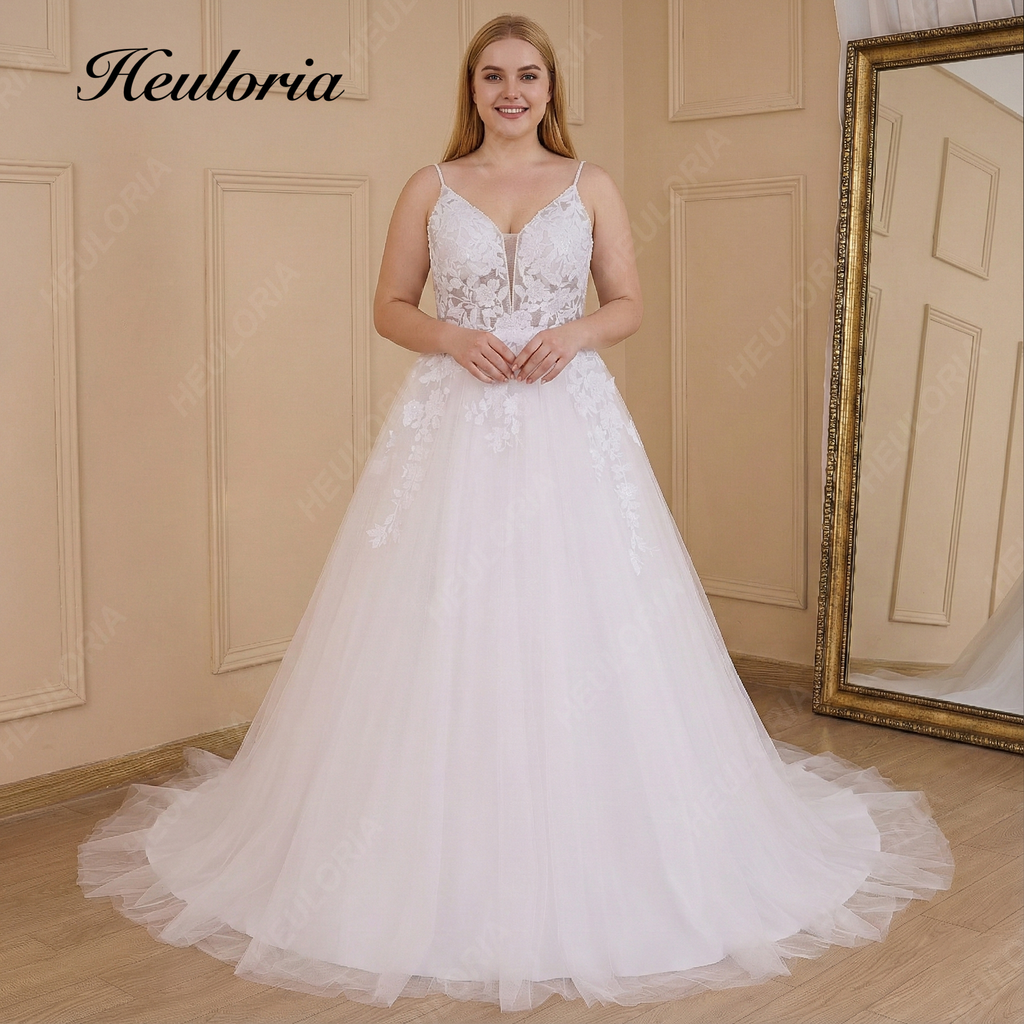 HEULORIA Elegant V-Neck Lace A-Line Wedding Dress - Beaded Spaghetti Straps & Illusion Floral Bodice AL-787