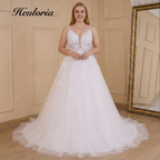 HEULORIA Elegant V-Neck Lace A-Line Wedding Dress - Beaded Spaghetti Straps & Illusion Floral Bodice AL-787