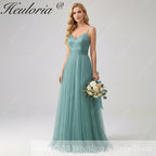 HEULORIA Eucalyptus Green Sweetheart Tulle Bridesmaid Dress with Cutout Back and Spaghetti Straps ED-247